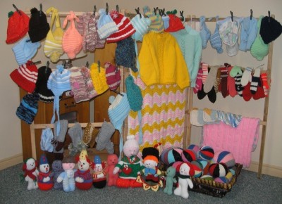 A photo of a huge collection of knitted items